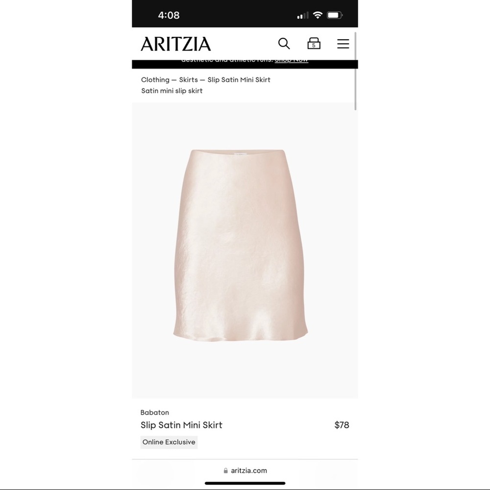 Brand new w/o tags Aritzia slip satin mini skirt
